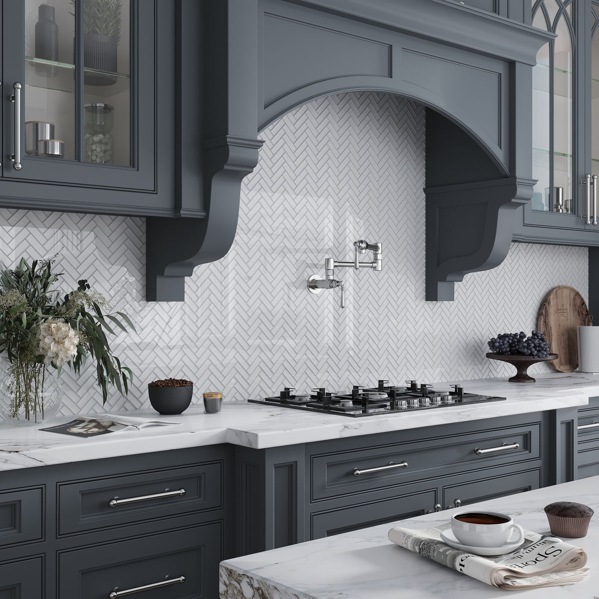 Apollo Tile Colorway White 11-in x 13-in Glossy Glass Herringbone Floor and Wall Tile (4.81-sq. ft/ Carton)