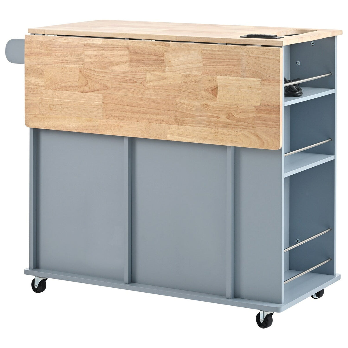 SINOFURN Blue Mdf Base with Wood Top Rolling Kitchen Cart (29.3-in x 39.8-in x 33.7-in)