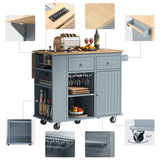 SINOFURN Blue Mdf Base with Wood Top Rolling Kitchen Cart (29.3-in x 39.8-in x 33.7-in)