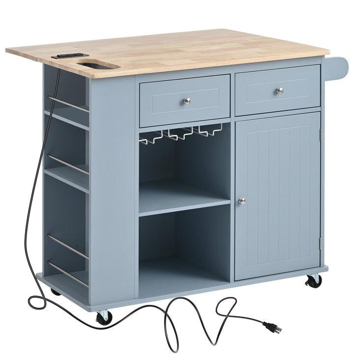 SINOFURN Blue Mdf Base with Wood Top Rolling Kitchen Cart (29.3-in x 39.8-in x 33.7-in)
