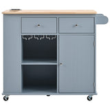 SINOFURN Blue Mdf Base with Wood Top Rolling Kitchen Cart (29.3-in x 39.8-in x 33.7-in)