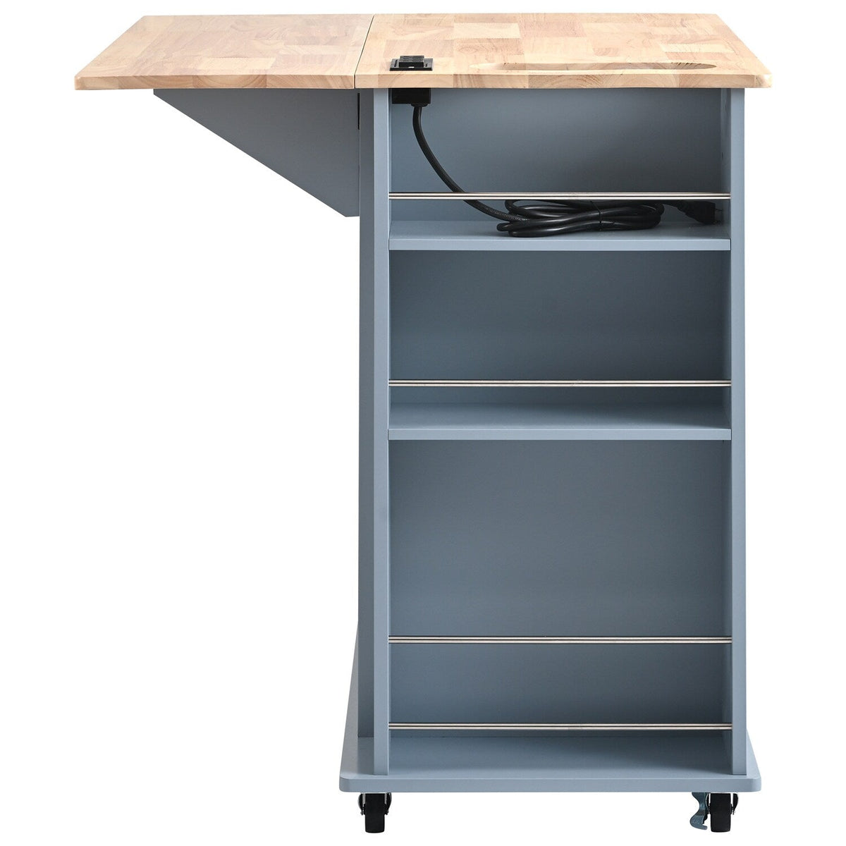 SINOFURN Blue Mdf Base with Wood Top Rolling Kitchen Cart (29.3-in x 39.8-in x 33.7-in)