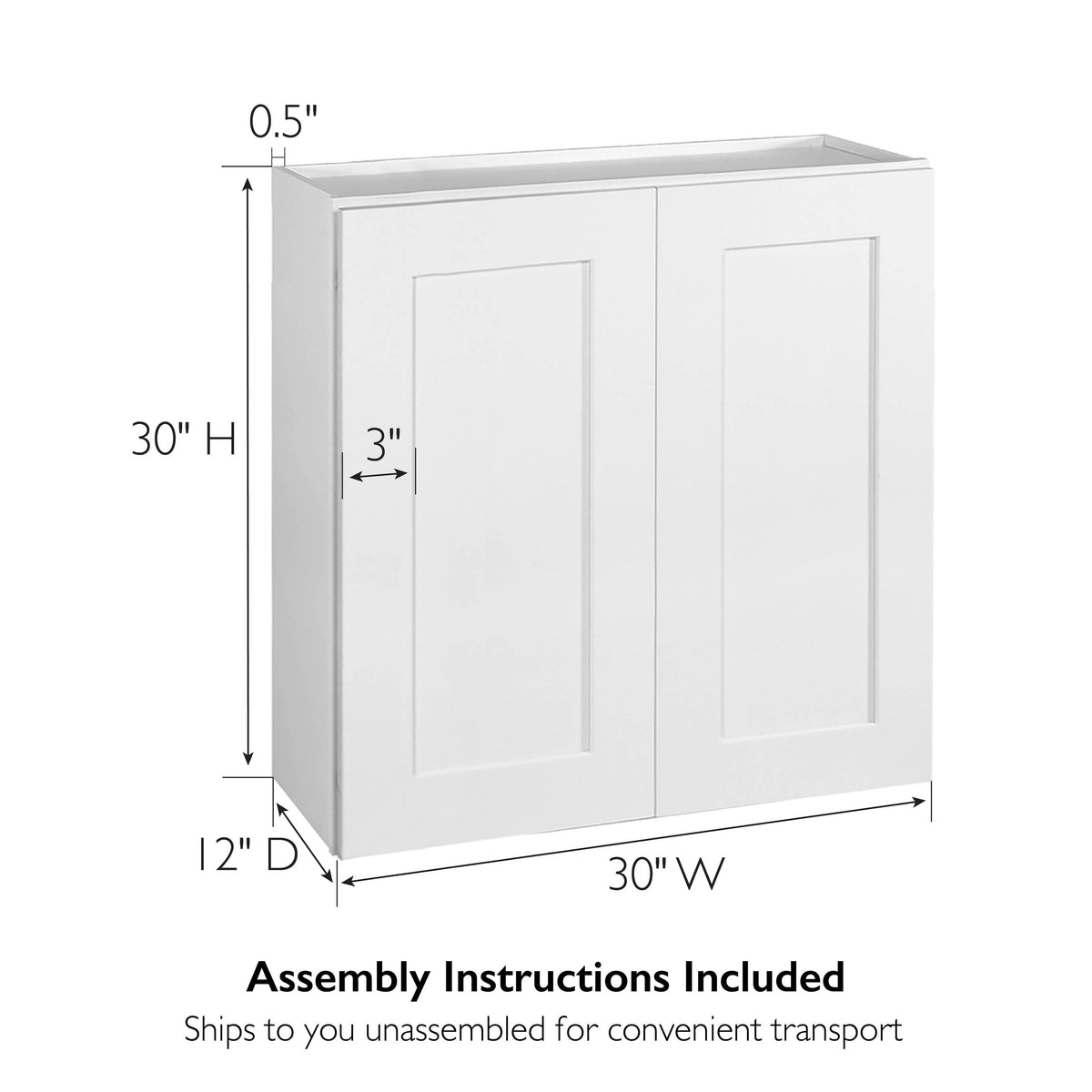 Design House Brookings 30-in W x 30-in H x 12-in D White Maple Wall Fully Assembled Plywood Cabinet (Recessed Panel Shaker Door Style)