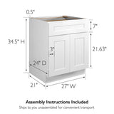 Design House Brookings 27-in W x 34.5-in H x 24-in D White Maple 1-Drawer Base Fully Assembled Plywood Cabinet (Recessed Panel Shaker Style)