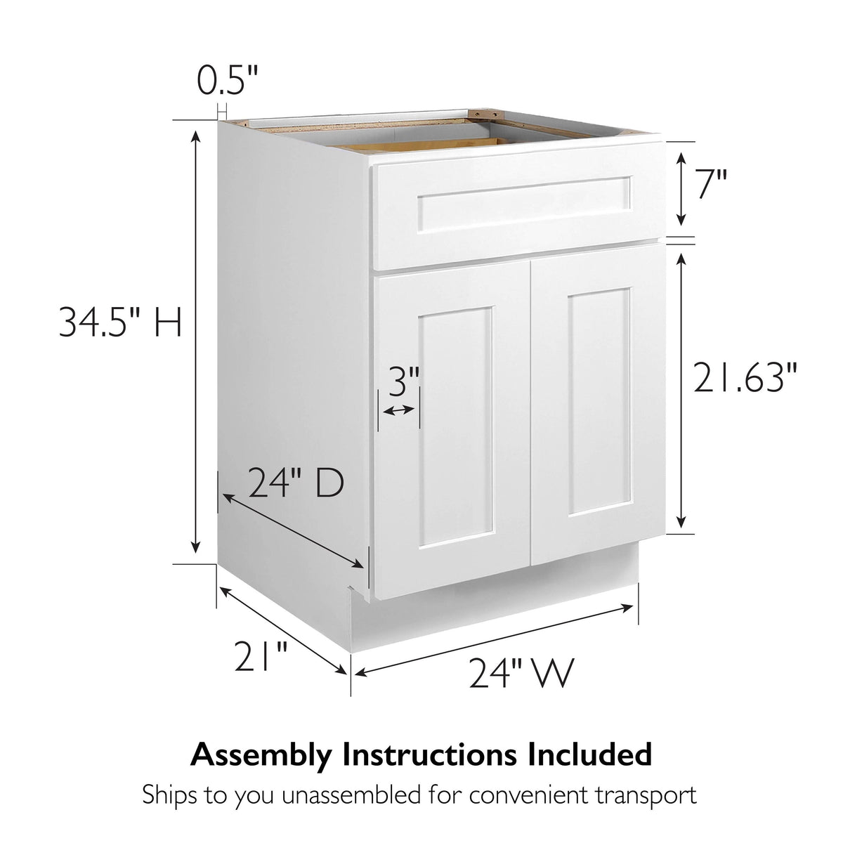 Design House Brookings 24-in W x 34.5-in H x 24-in D White Maple 1-Drawer Base Ready To Assemble Plywood Cabinet (Recessed Panel Shaker Style)