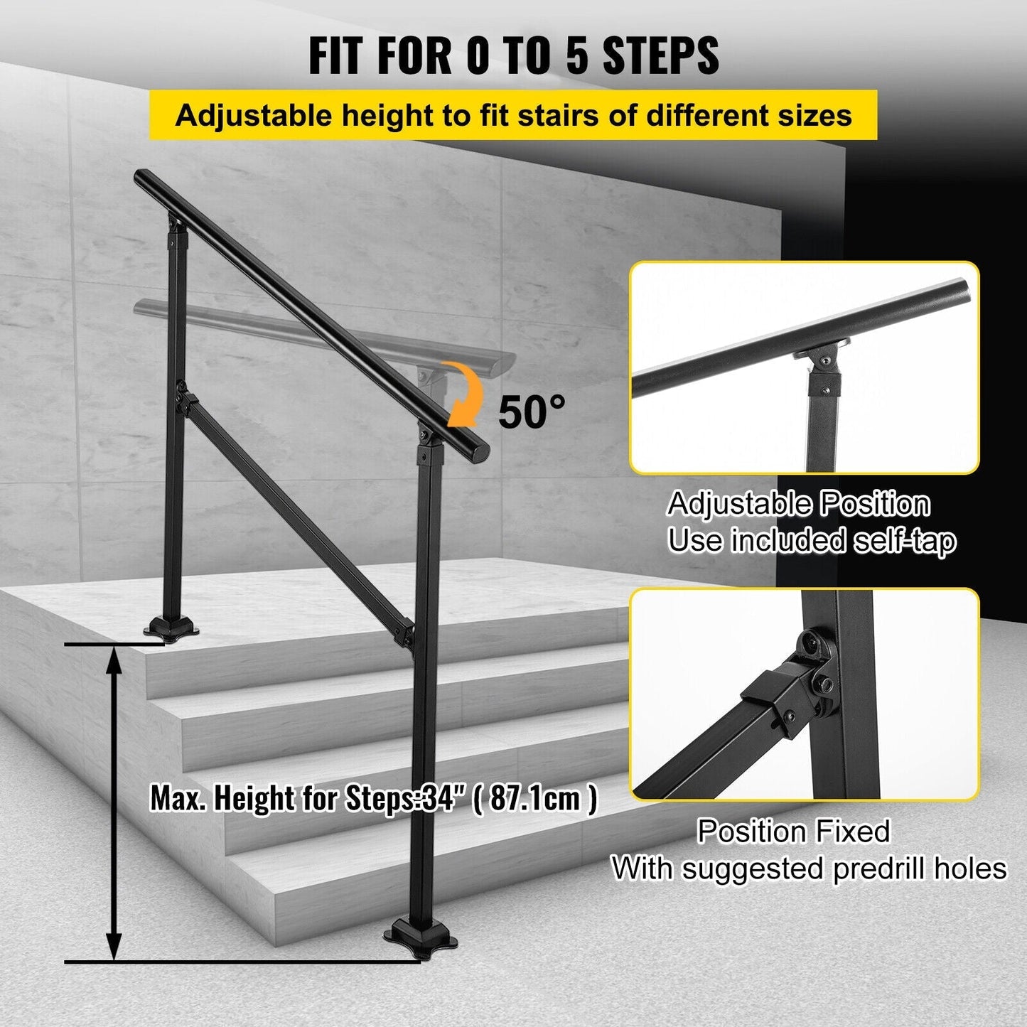 VEVOR Double column handrail 5.67-ft x 33-in Wrought Iron Metal Deck Stair Rail Kit