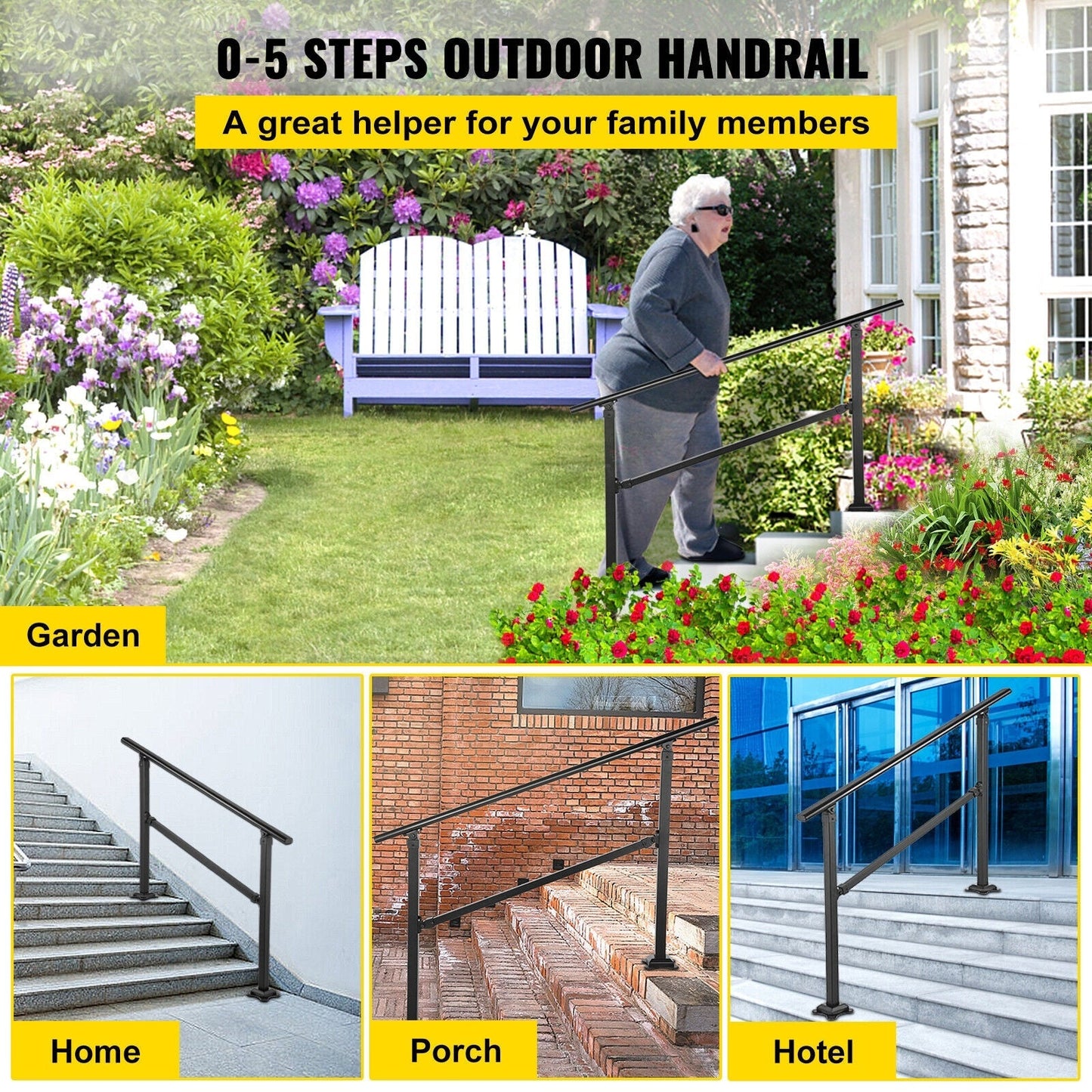 VEVOR Double column handrail 5.67-ft x 33-in Wrought Iron Metal Deck Stair Rail Kit