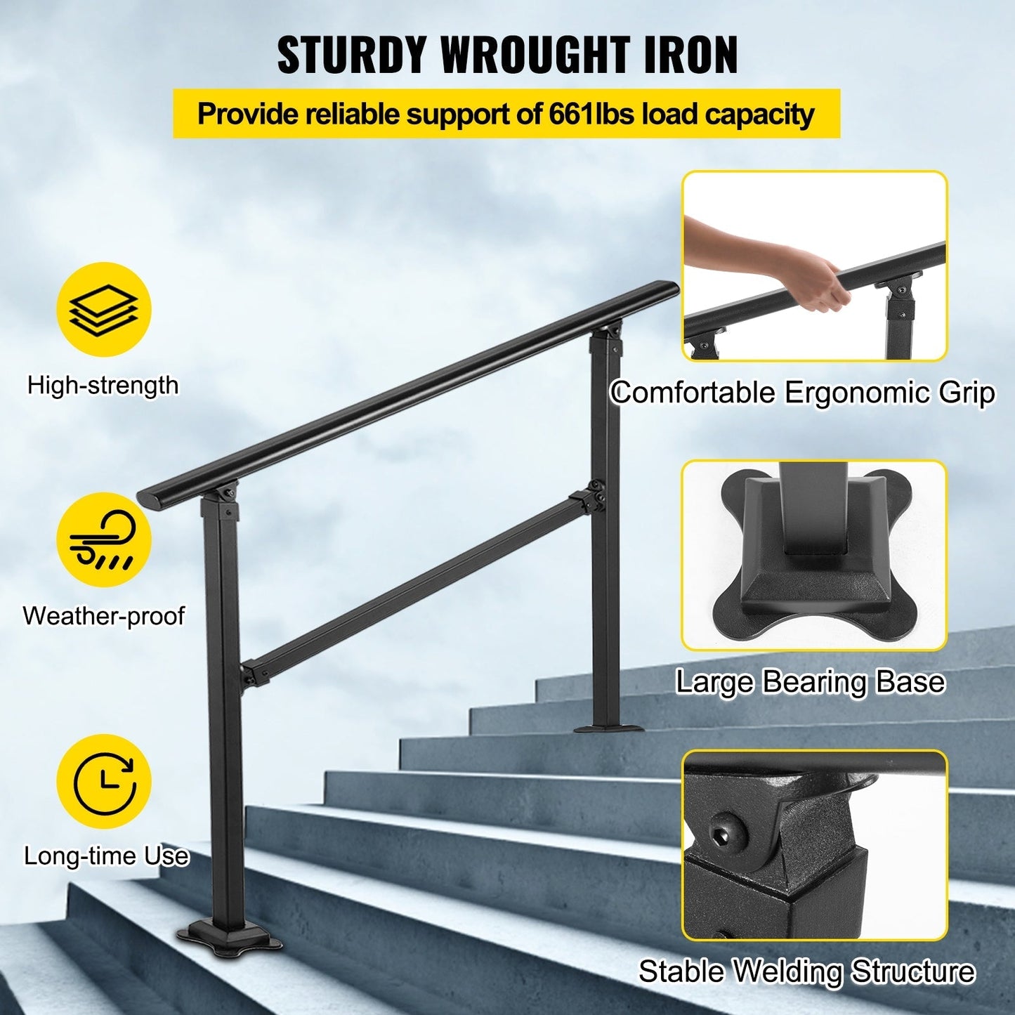 VEVOR Double column handrail 5.67-ft x 33-in Wrought Iron Metal Deck Stair Rail Kit