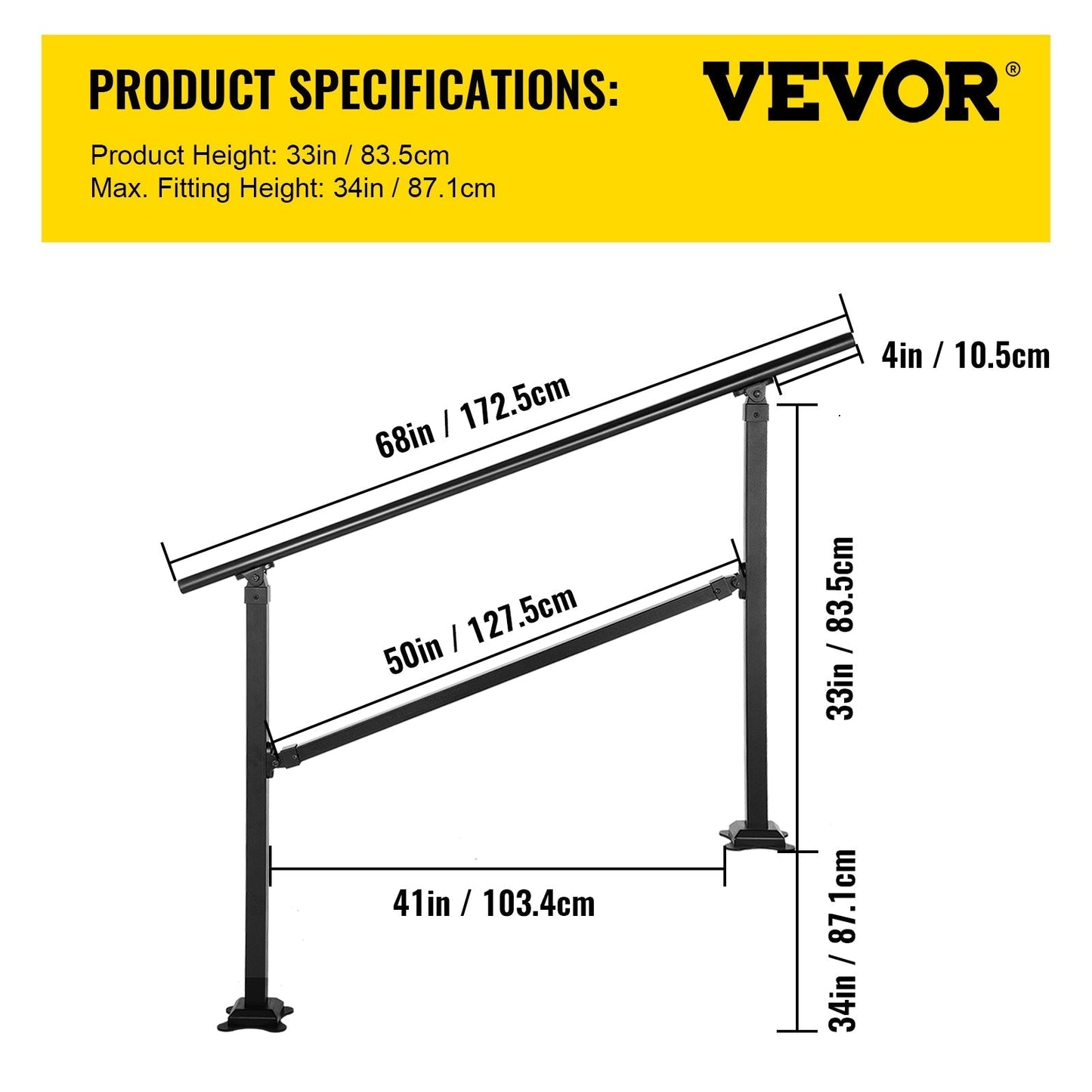 VEVOR Double column handrail 5.67-ft x 33-in Wrought Iron Metal Deck Stair Rail Kit