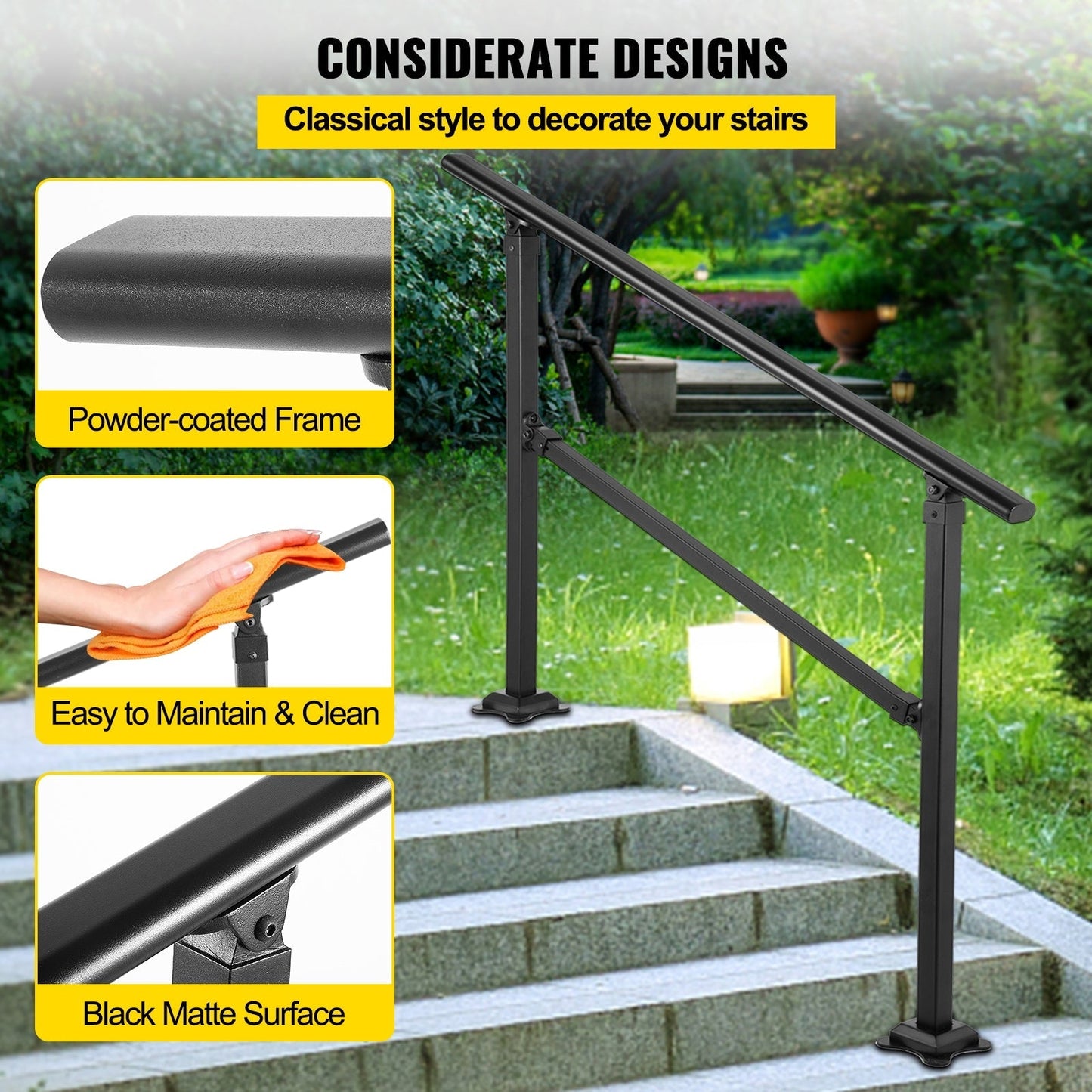 VEVOR Double column handrail 5.67-ft x 33-in Wrought Iron Metal Deck Stair Rail Kit