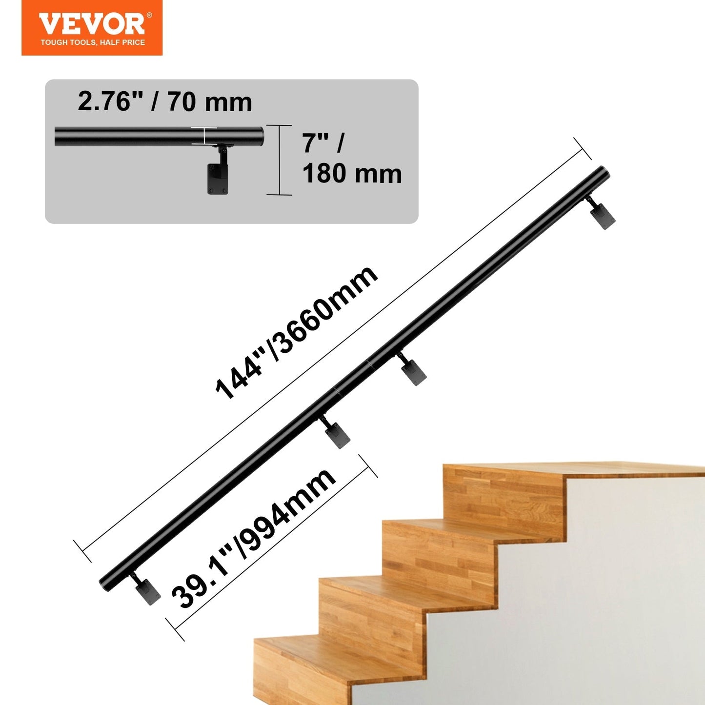 VEVOR Stairs service 12-ft x 7-in Aluminum Alloy Aluminum Deck Stair Rail Kit