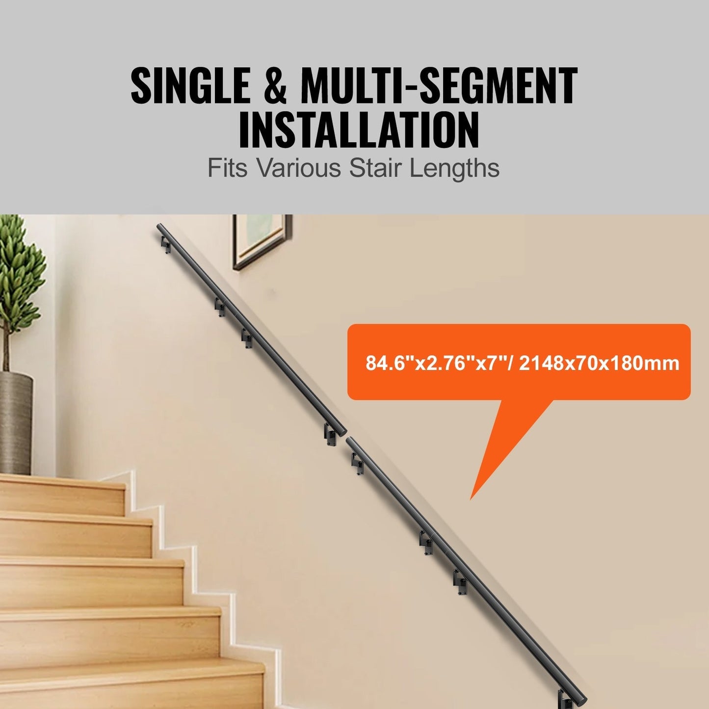 VEVOR Stairs service 7.05-ft x 7-in Aluminum Alloy Aluminum Deck Stair Rail Kit