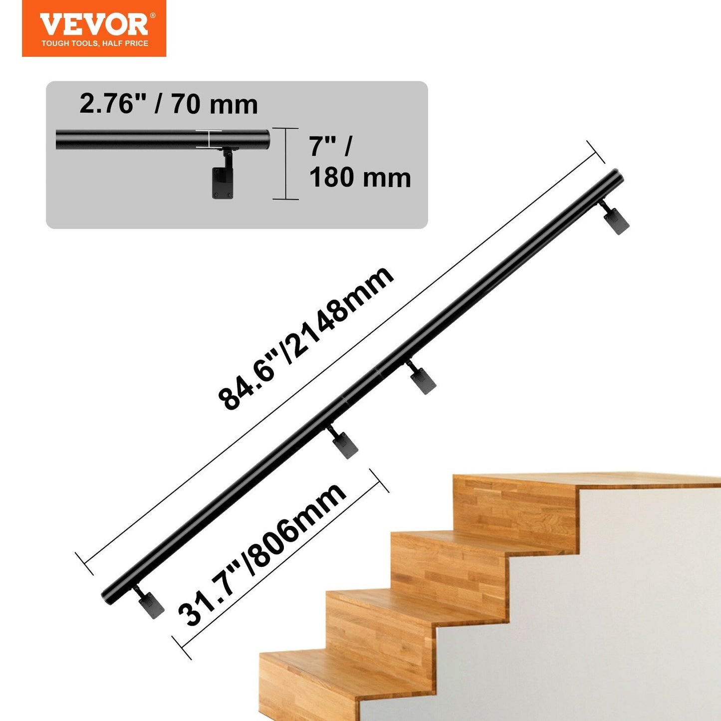 VEVOR Stairs service 7.05-ft x 7-in Aluminum Alloy Aluminum Deck Stair Rail Kit