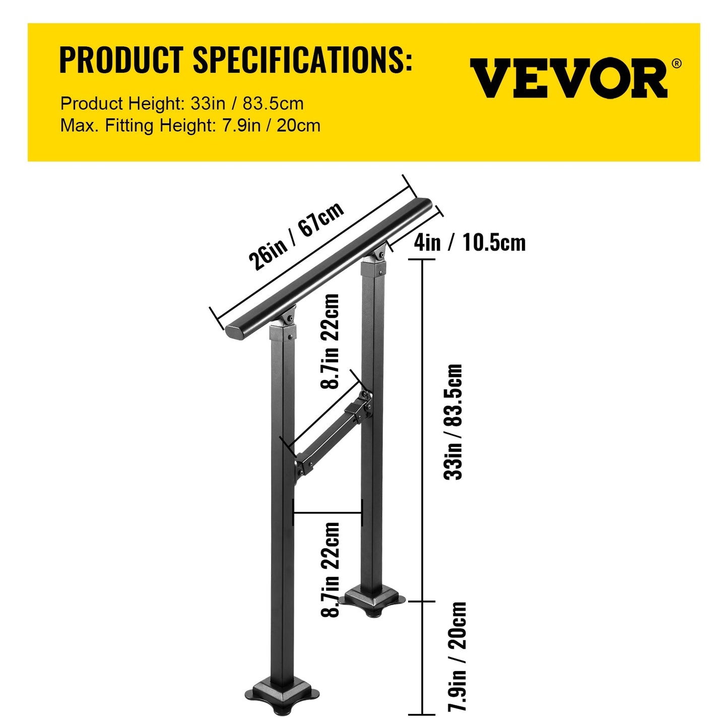 VEVOR Double column handrail 2.17-ft x 33-in Wrought Iron Metal Deck Stair Rail Kit