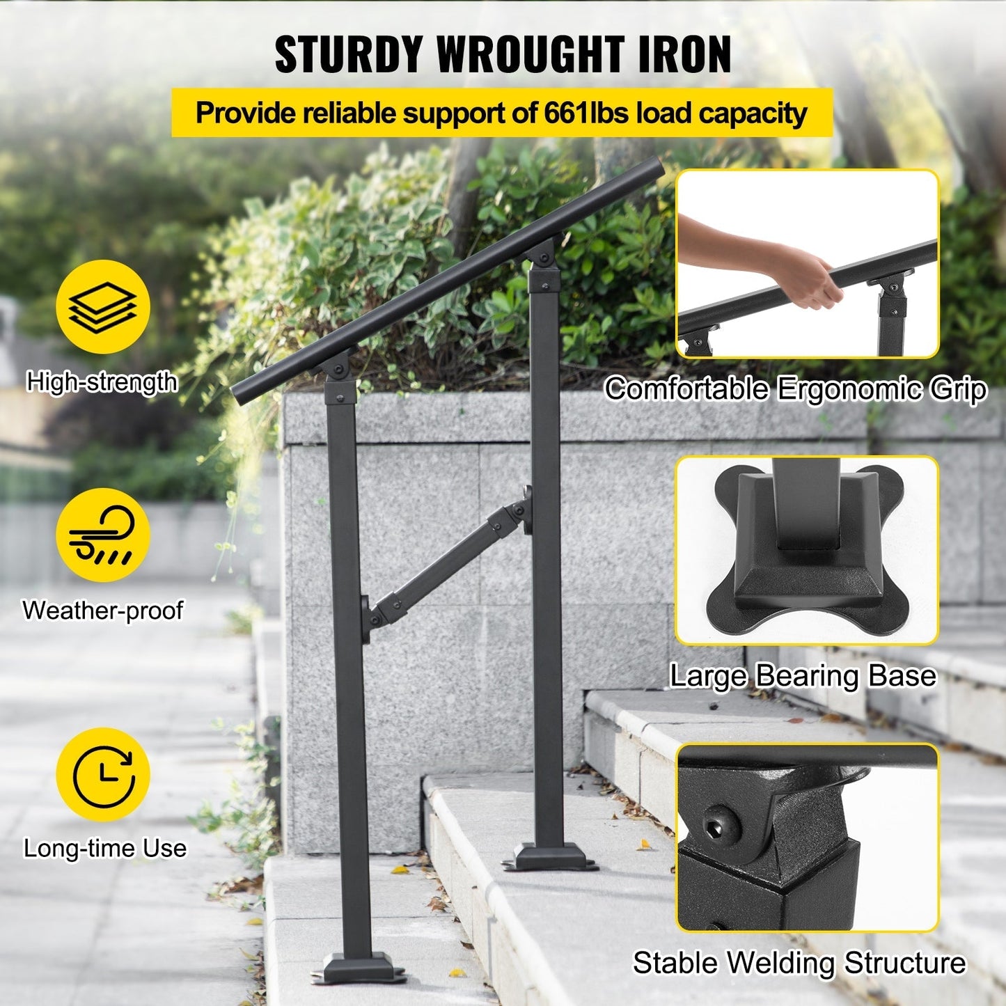 VEVOR Double column handrail 2.17-ft x 33-in Wrought Iron Metal Deck Stair Rail Kit