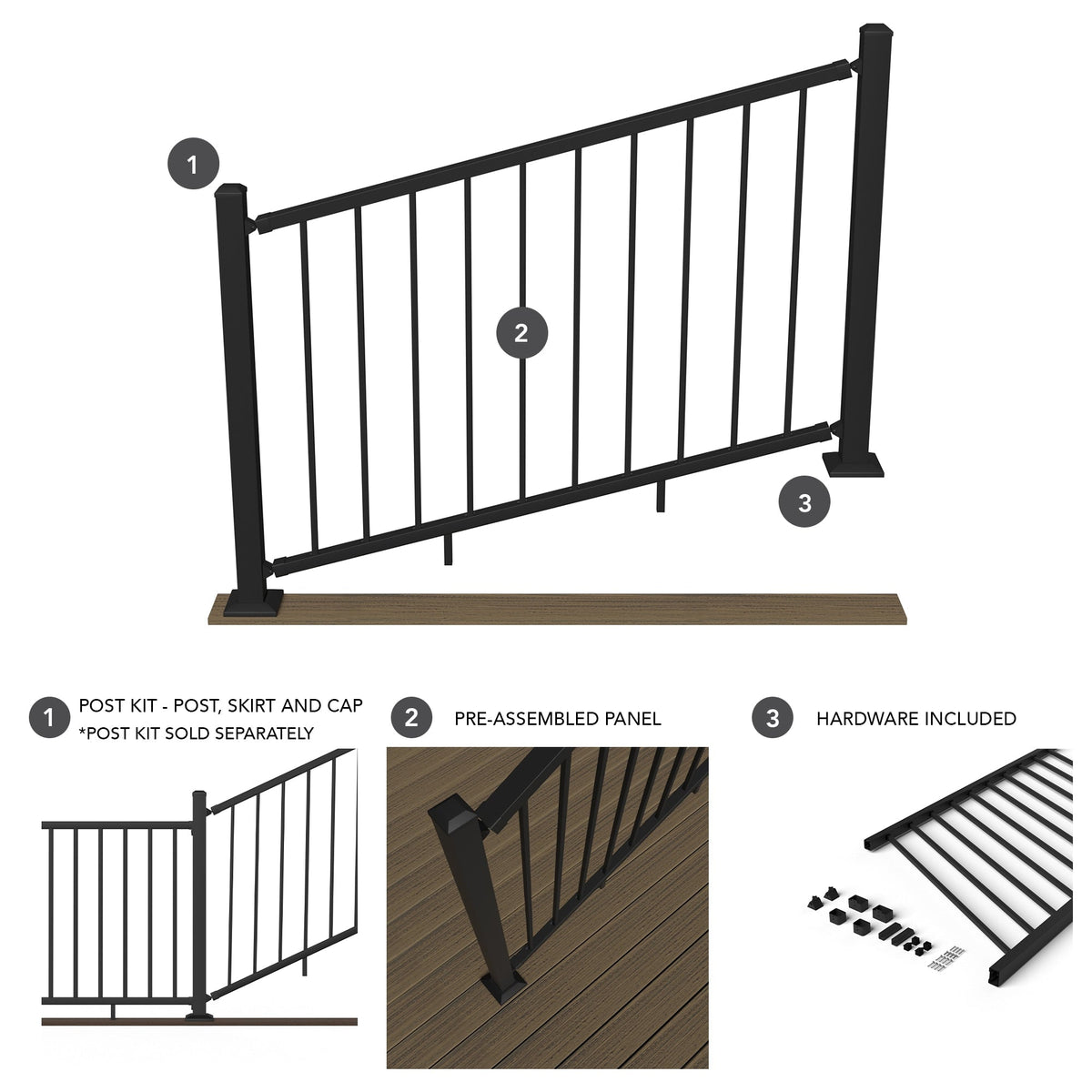 Deckorators Pre-Assembled Aluminum 6-ft x 36-in Matte Black Aluminum Deck Stair Rail Kit