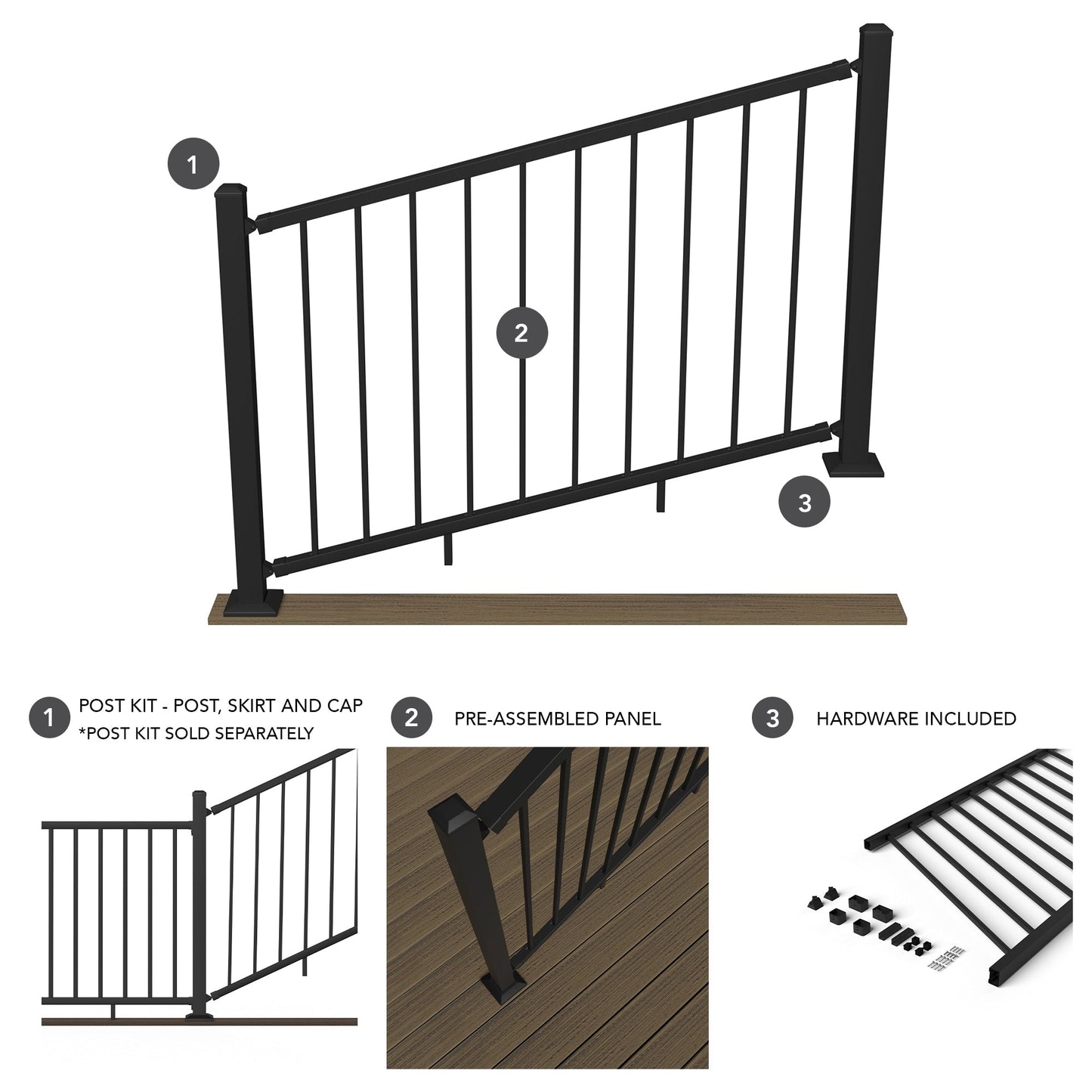 Deckorators Pre-Assembled Aluminum 6-ft x 36-in Matte Black Aluminum Deck Stair Rail Kit