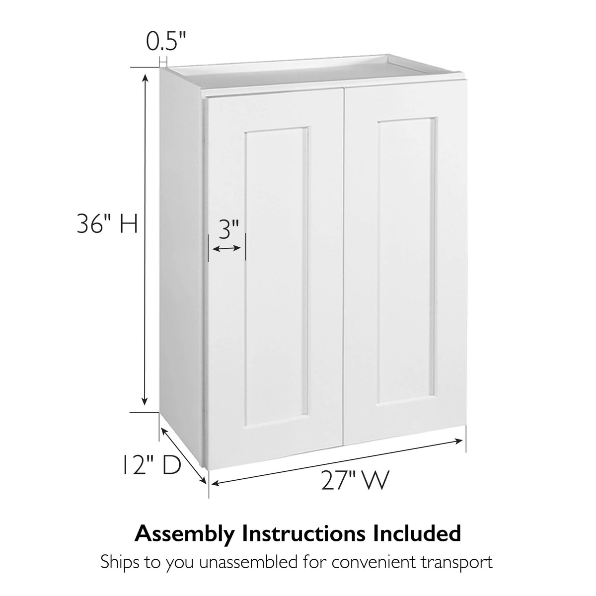Design House Brookings 27-in W x 36-in H x 12-in D White Maple Wall Fully Assembled Plywood Cabinet (Recessed Panel Shaker Door Style)