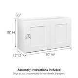 Design House Brookings 30-in W x 18-in H x 12-in D White Unfinished Maple Wall Fully Assembled Plywood Cabinet (Recessed Panel Shaker Door Style)
