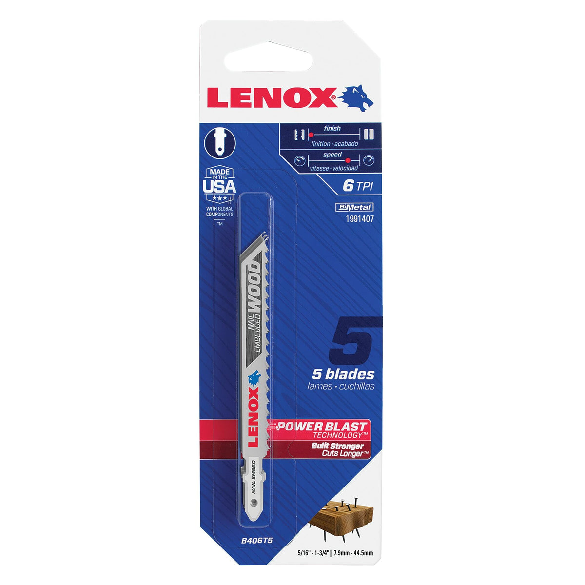 LENOX 4-in 6 TPI T‑Shank Bi‑Metal Jigsaw Blades, 5-Pack