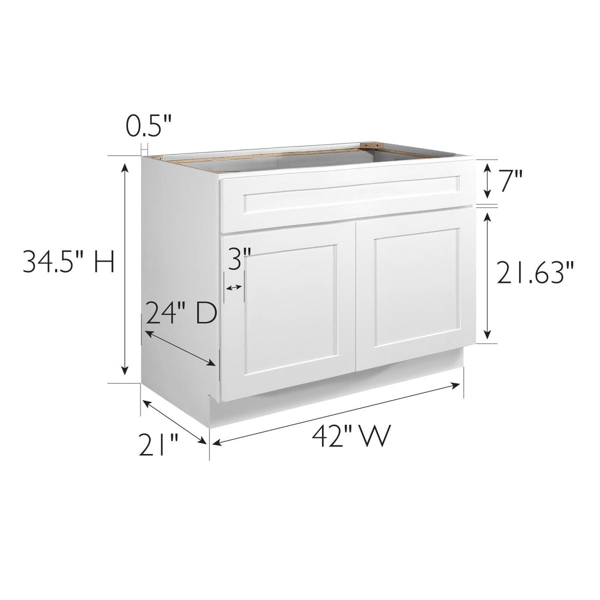 Design House Brookings 42-in W x 34.5-in H x 24-in D White Maple Sink Base Ready To Assemble Plywood Cabinet (Recessed Panel Shaker Style)