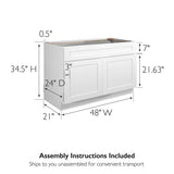Design House Brookings 48-in W x 34.5-in H x 24-in D White Maple Sink Base Ready To Assemble Plywood Cabinet (Recessed Panel Shaker Style)