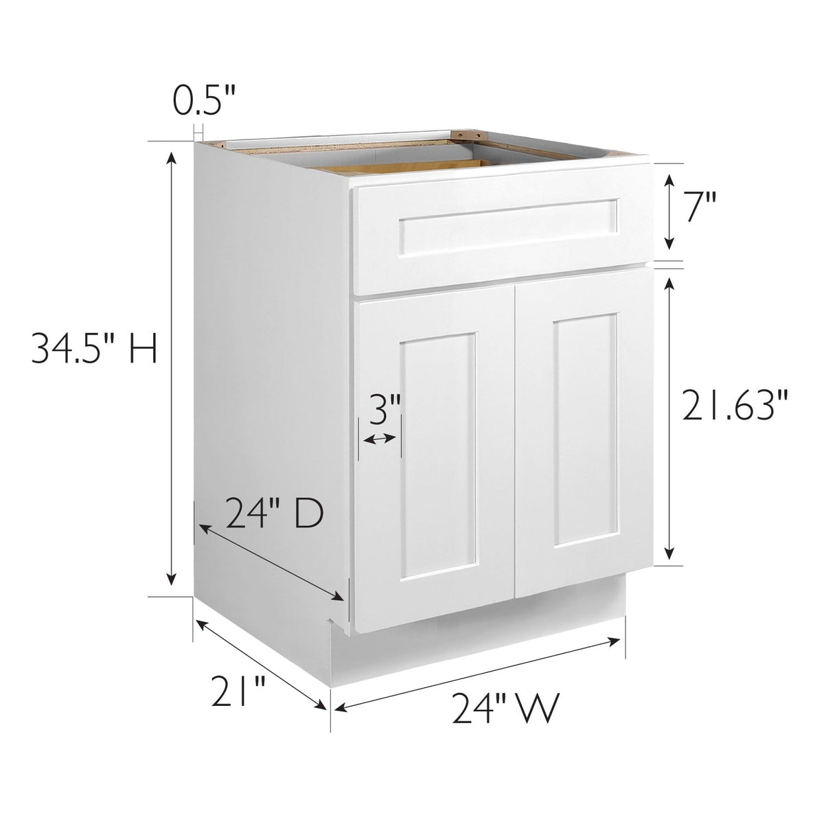 Design House Brookings 24-in W x 34.5-in H x 24-in D White Maple 1-Drawer Base Fully Assembled Plywood Cabinet (Recessed Panel Shaker Style)