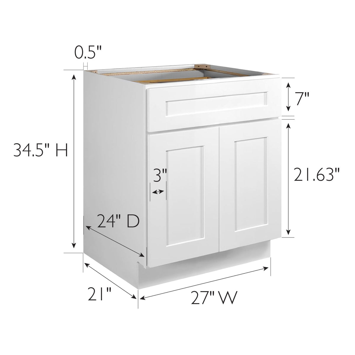 Design House Brookings 27-in W x 34.5-in H x 24-in D White Maple 1-Drawer Base Ready To Assemble Plywood Cabinet (Recessed Panel Shaker Style)