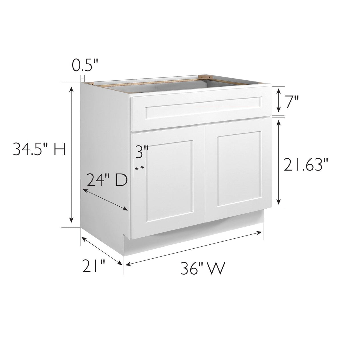 Design House Brookings 36-in W x 34.5-in H x 24-in D White Maple Base Ready To Assemble Plywood Cabinet (Recessed Panel Shaker Door Style)