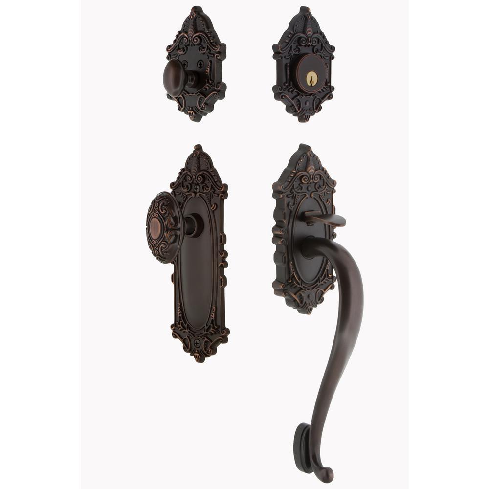 Victorian Plate 2-3/8 in. Backset Satin Nickel S Grip Entry Set Victorian Knob - Super Arbor