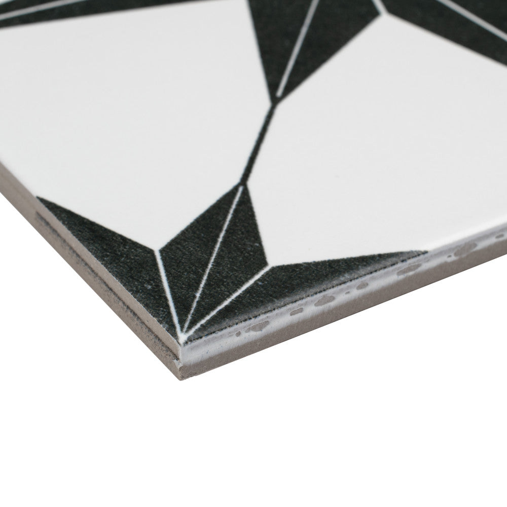 Merola Tile Stella Nero Encaustic 9-3/4 in. x 9-3/4 in. Porcelain Floor and Wall Tile (11.11 sq. ft. / case)
