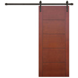 36 in. x 84 in. Contemporary Prefinished 5-Panel Flush Mahogany Wood Sliding Barn Door with Bronze Hardware Kit - Super Arbor