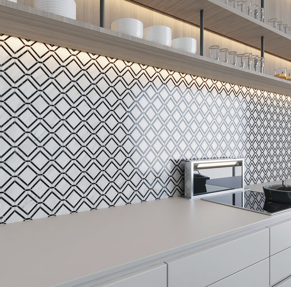 Giorbello White and Black 12-in x 12-in Polished Natural Stone Marble Mixed Pattern Marble Look Floor and Wall Tile (5-sq. ft/ Carton)