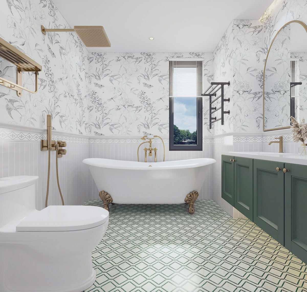 Giorbello Ming Green 12-in x 12-in Polished Natural Stone Marble Mixed Pattern Marble Look Floor and Wall Tile (5-sq. ft/ Carton)