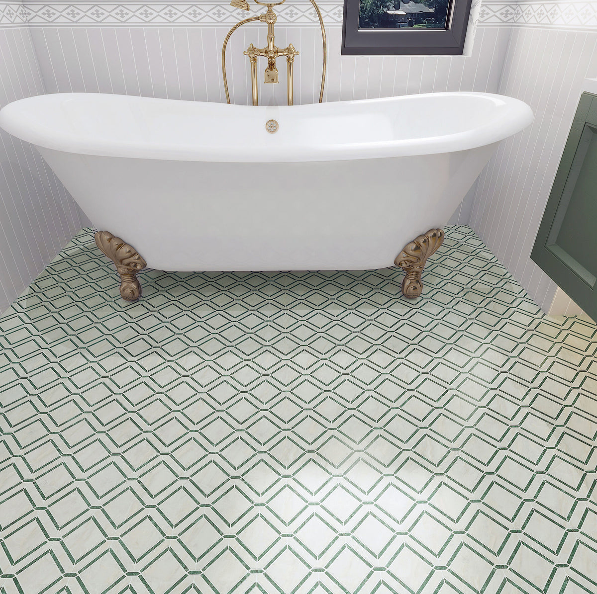 Giorbello Ming Green 12-in x 12-in Polished Natural Stone Marble Mixed Pattern Marble Look Floor and Wall Tile (5-sq. ft/ Carton)