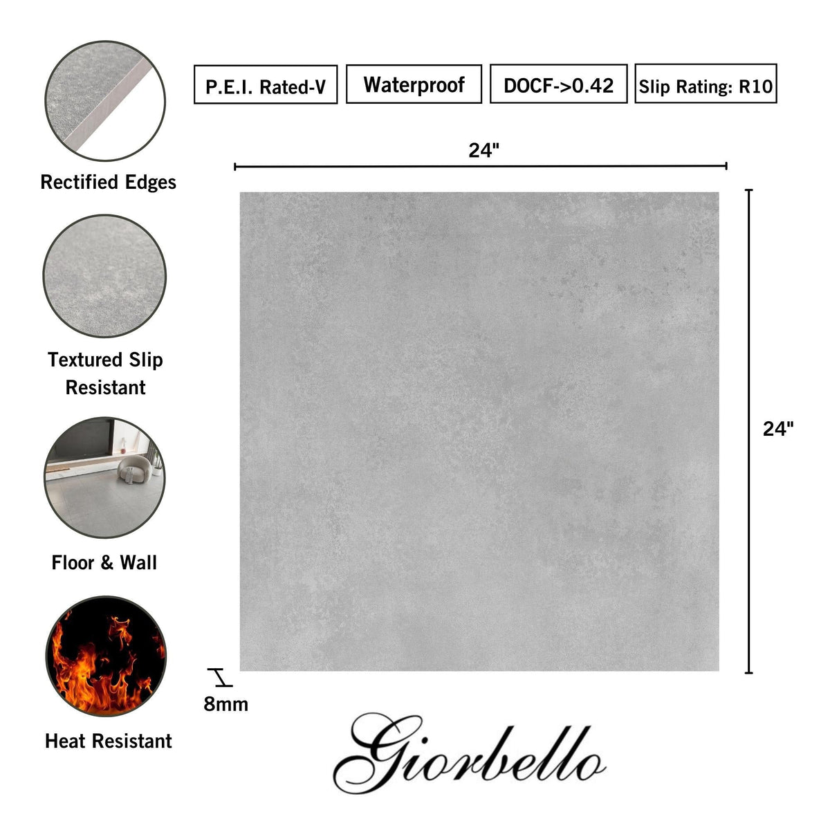 Giorbello Melange Gray 24-in x 24-in Matte Porcelain Stone Look Floor and Wall Tile (16-sq. ft/ Carton)
