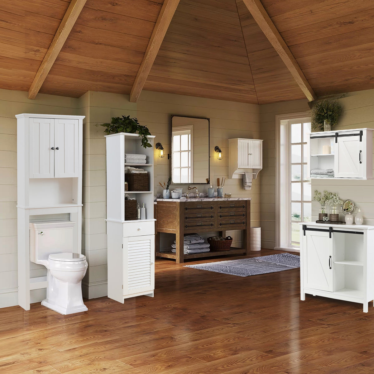 LuxenHome 30.43-in x 31.1-in x 11.8-in White Freestanding Linen Cabinet