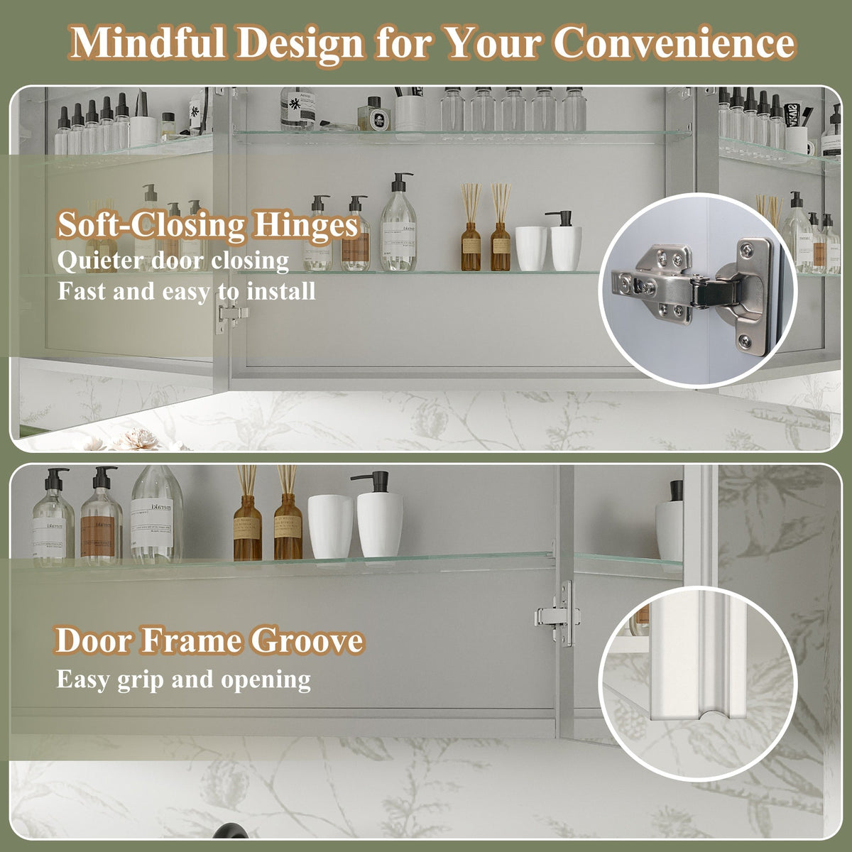 ExBrite Luvia 40-in x 32-in Lighted LED Fog Free Surface/Recessed Mount Silver Mirrored Soft Close Medicine Cabinet with Outlet