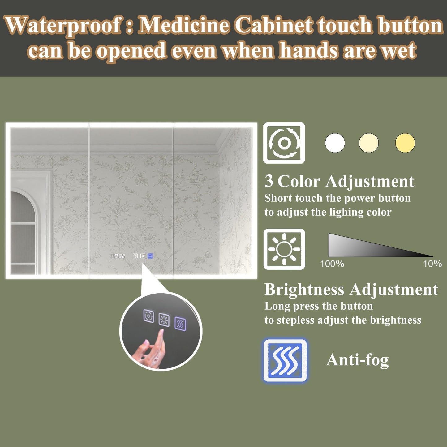 ExBrite Luvia 48-in x 30-in Lighted LED Fog Free Surface/Recessed Mount Silver Mirrored Soft Close Medicine Cabinet with Outlet