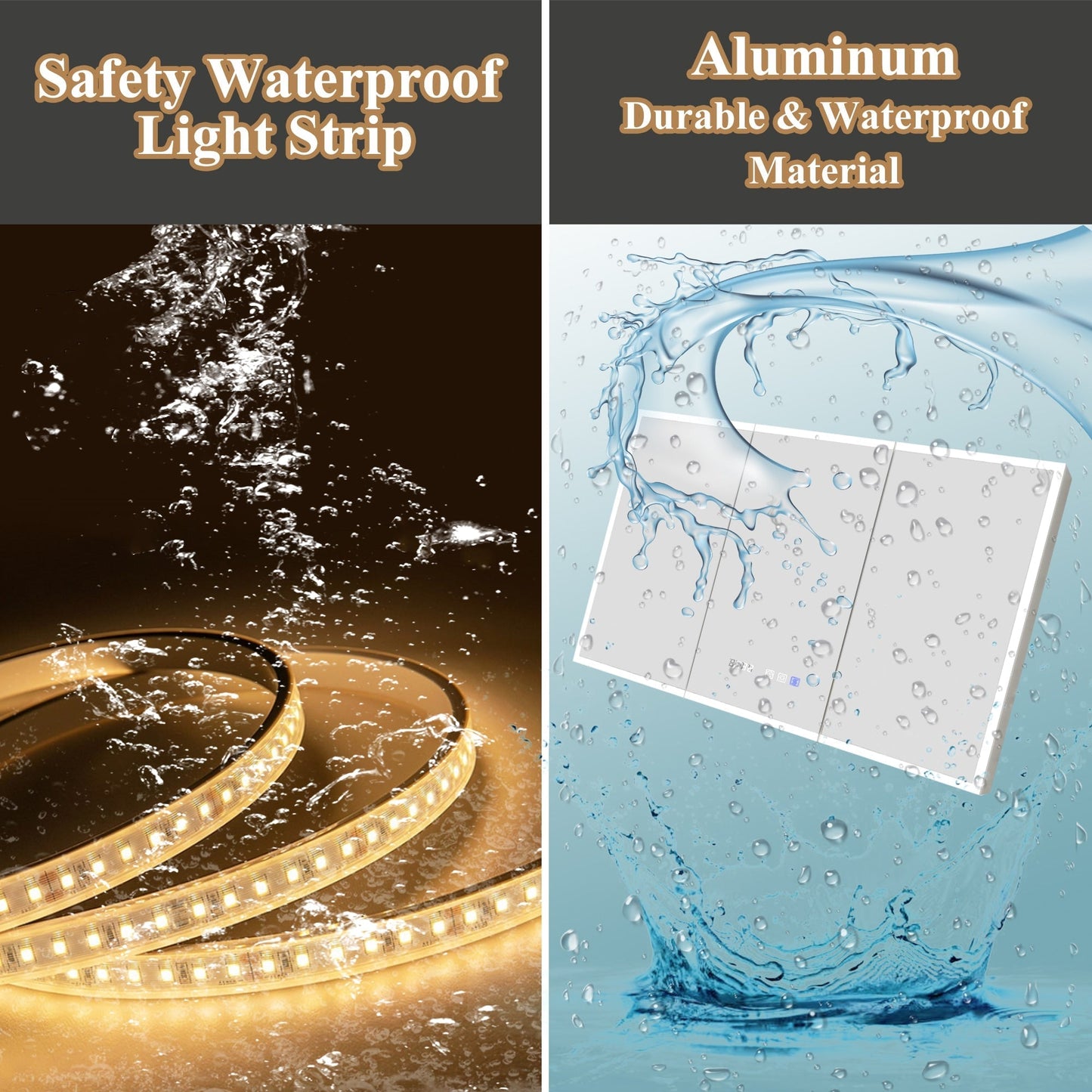 ExBrite Luvia 48-in x 30-in Lighted LED Fog Free Surface/Recessed Mount Silver Mirrored Soft Close Medicine Cabinet with Outlet