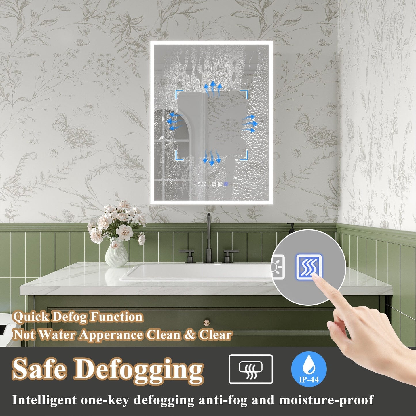 ExBrite Luvia 24-in x 32-in Lighted LED Fog Free Surface/Recessed Mount Silver Mirrored Soft Close Medicine Cabinet with Outlet