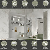 ExBrite Luvia 24-in x 32-in Lighted LED Fog Free Surface/Recessed Mount Silver Mirrored Soft Close Medicine Cabinet with Outlet