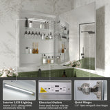 ExBrite Luvia 24-in x 32-in Lighted LED Fog Free Surface/Recessed Mount Silver Mirrored Soft Close Medicine Cabinet with Outlet