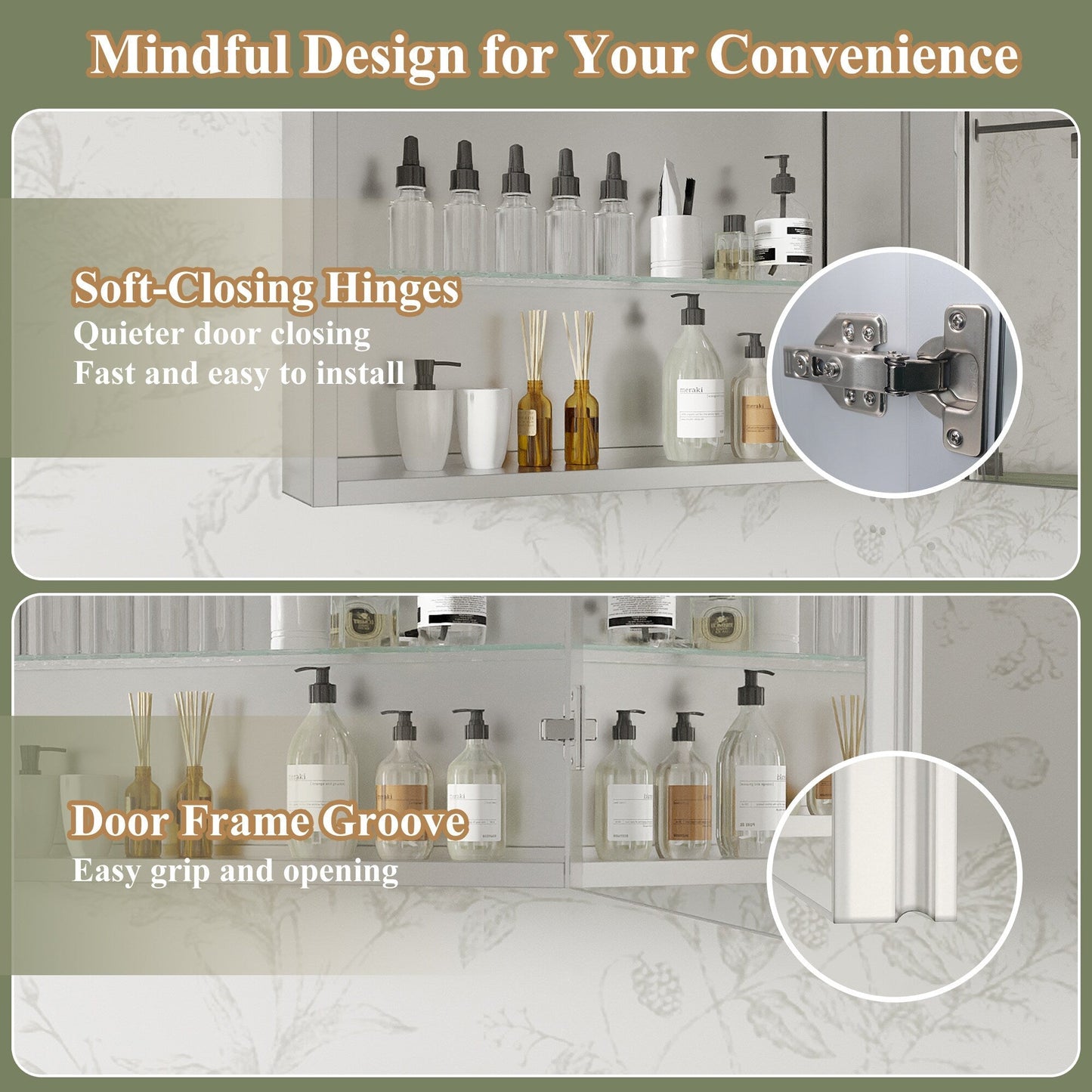 ExBrite Luvia 24-in x 32-in Lighted LED Fog Free Surface/Recessed Mount Silver Mirrored Soft Close Medicine Cabinet with Outlet