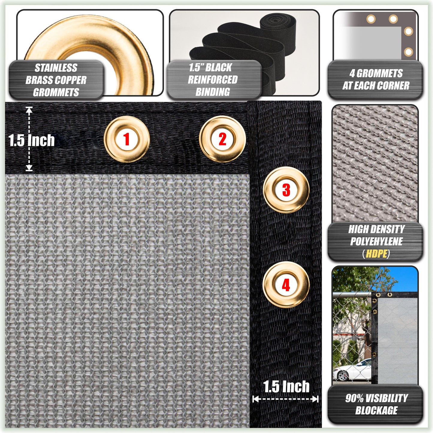ColourTree 3-ft H x 10-ft W Gray Hdpe Chain Link Fence Screen