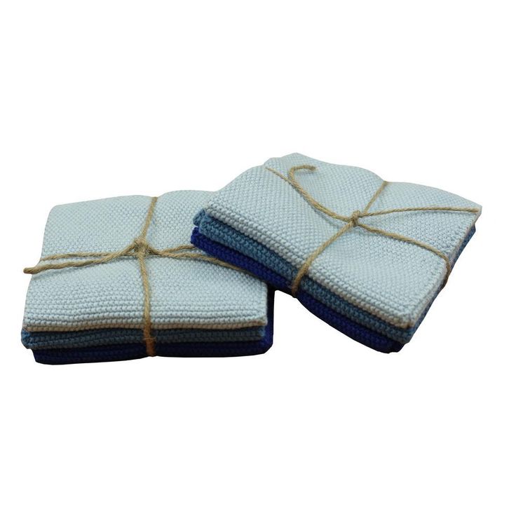 Knitted Set of 6 Kitchen Dishcloths, Leaf Green