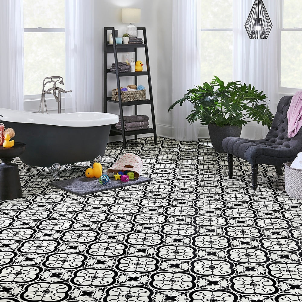 STAINMASTER (Sample) Bilbao Tile Waterproof Patterned Look Glue-Down Sheet Vinyl, 6-in x 9-in, 9.84-mil Wear Layer