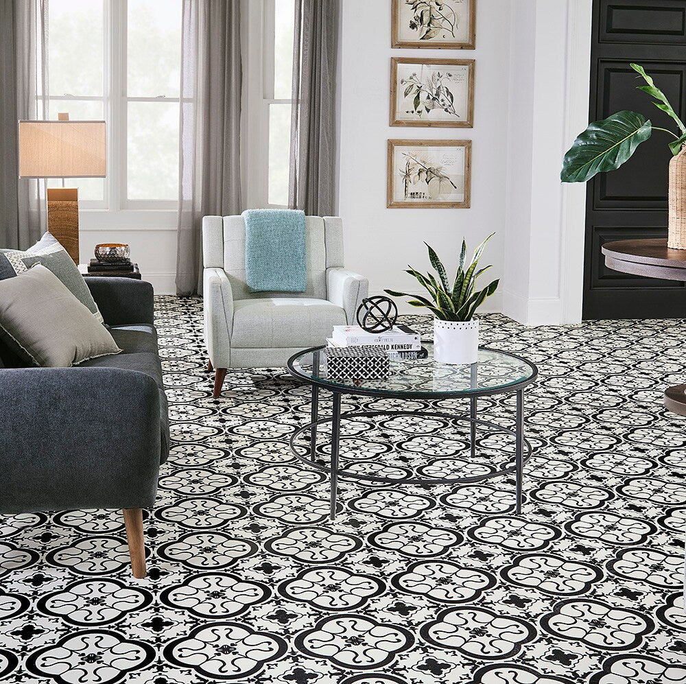 STAINMASTER (Sample) Bilbao Tile Waterproof Patterned Look Glue-Down Sheet Vinyl, 6-in x 9-in, 9.84-mil Wear Layer