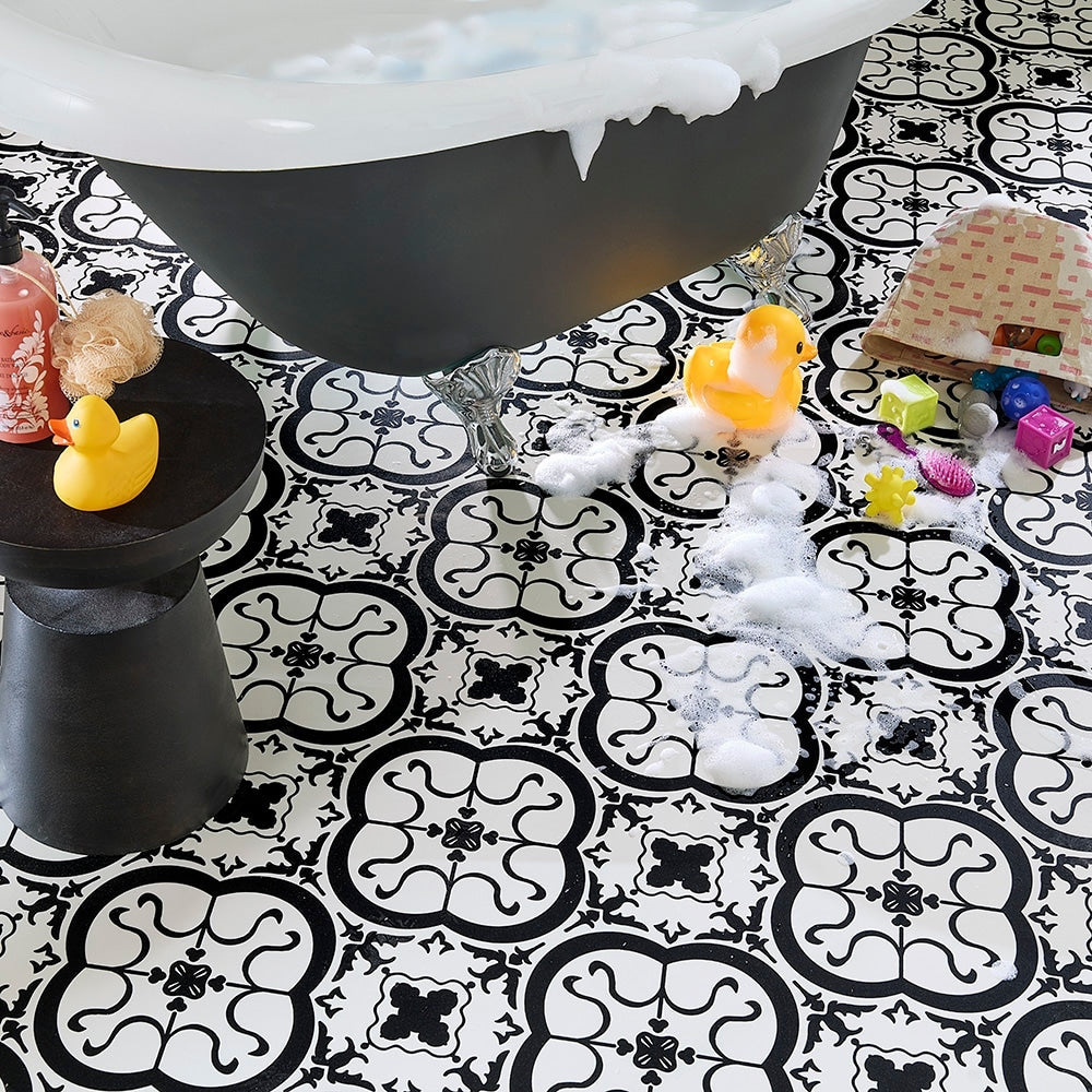 STAINMASTER 12-ft W Cut-to-Length Bilbao Tile Patterned Look Low-Gloss Sheet Vinyl Flooring
