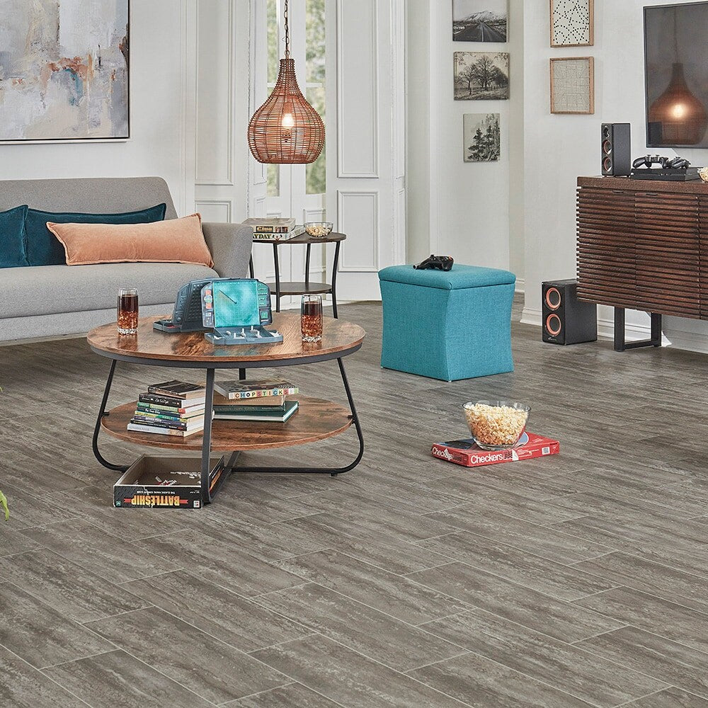 STAINMASTER (Sample) Soho Limestone Waterproof Stone Look Glue-Down Sheet Vinyl, 6-in x 9-in Sample